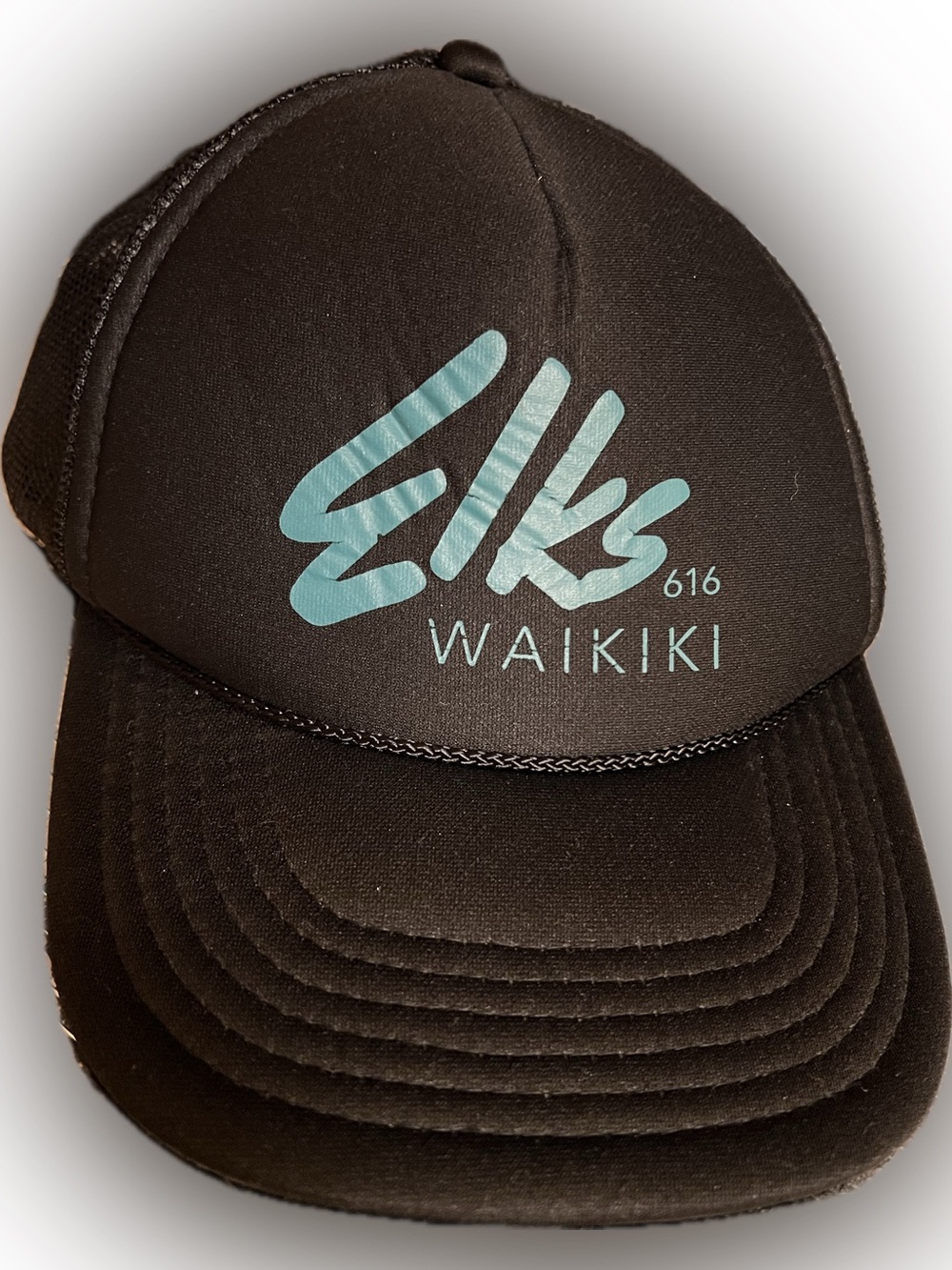 Elks Waikiki 616 Vintage Black Trucker Hat with Teal Logo